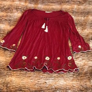 Embroidered burgundy/maroon top